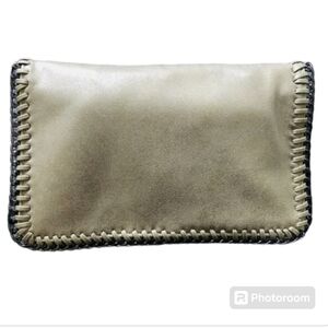 Whipstitch Edge Beige Crossbody Clutch